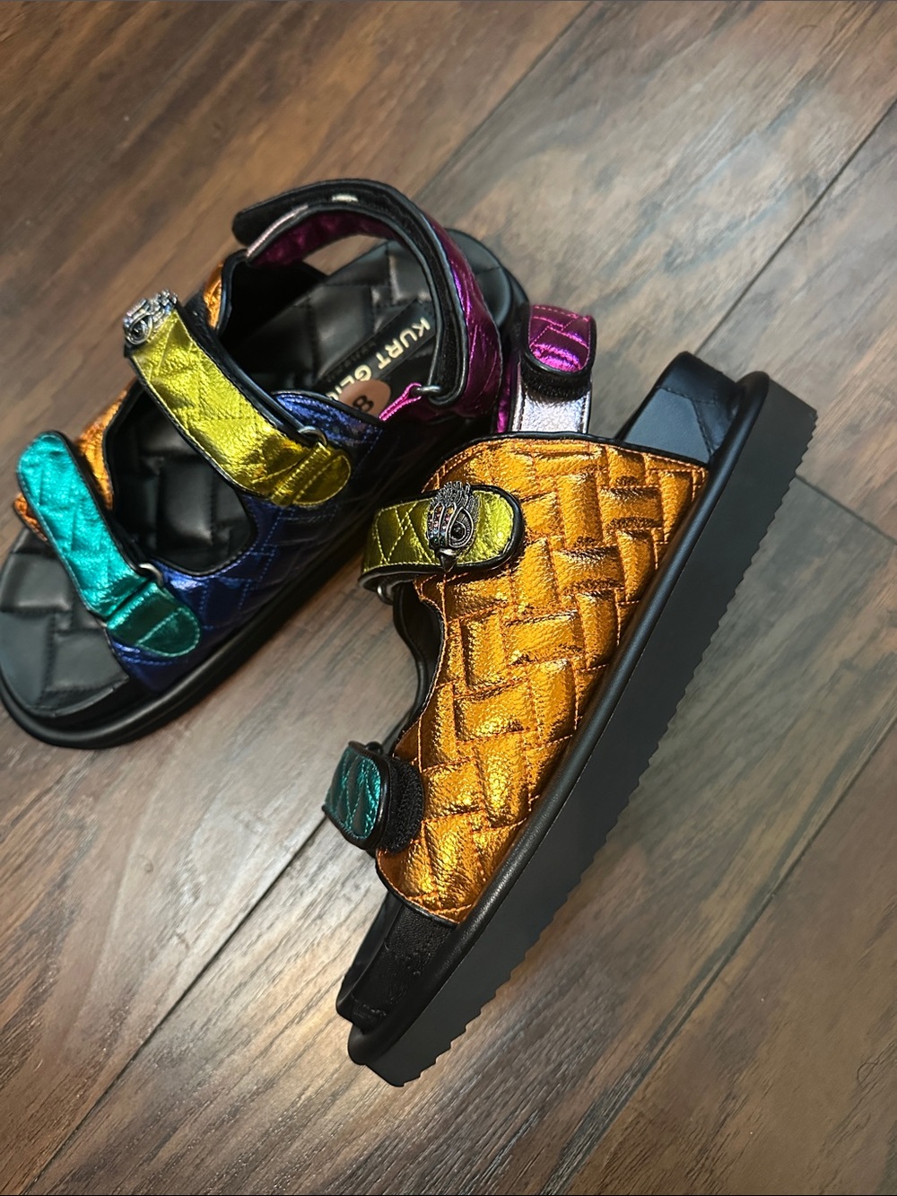 Kurt Geiger Women’s Metallic Rainbow Strap Sandals - Turquoise, Gold, Blue, Pink - Picture 3 of 6
